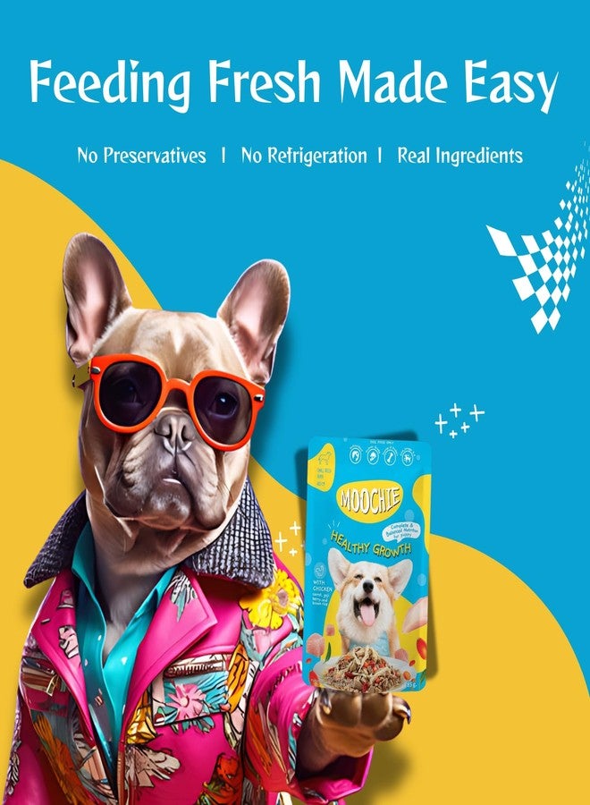 PETS EMPIRE Moochie Wet Dog Food (85g X 24) Grain Free Gavy Meal, Healthy Growth with Chicken, Carrot, Goji Berries and Brown Rice, High Protein Dogs Gravy Foods, Non-Veg Pet Meals for Dogs, Puppy - Image 2